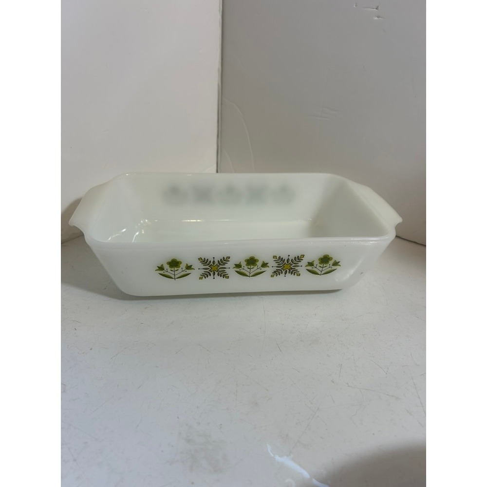 Vintage Fire-King Meadow Green Milk Glass Loaf Pan 1 Qt‎ Anchor Hocking 441 USA